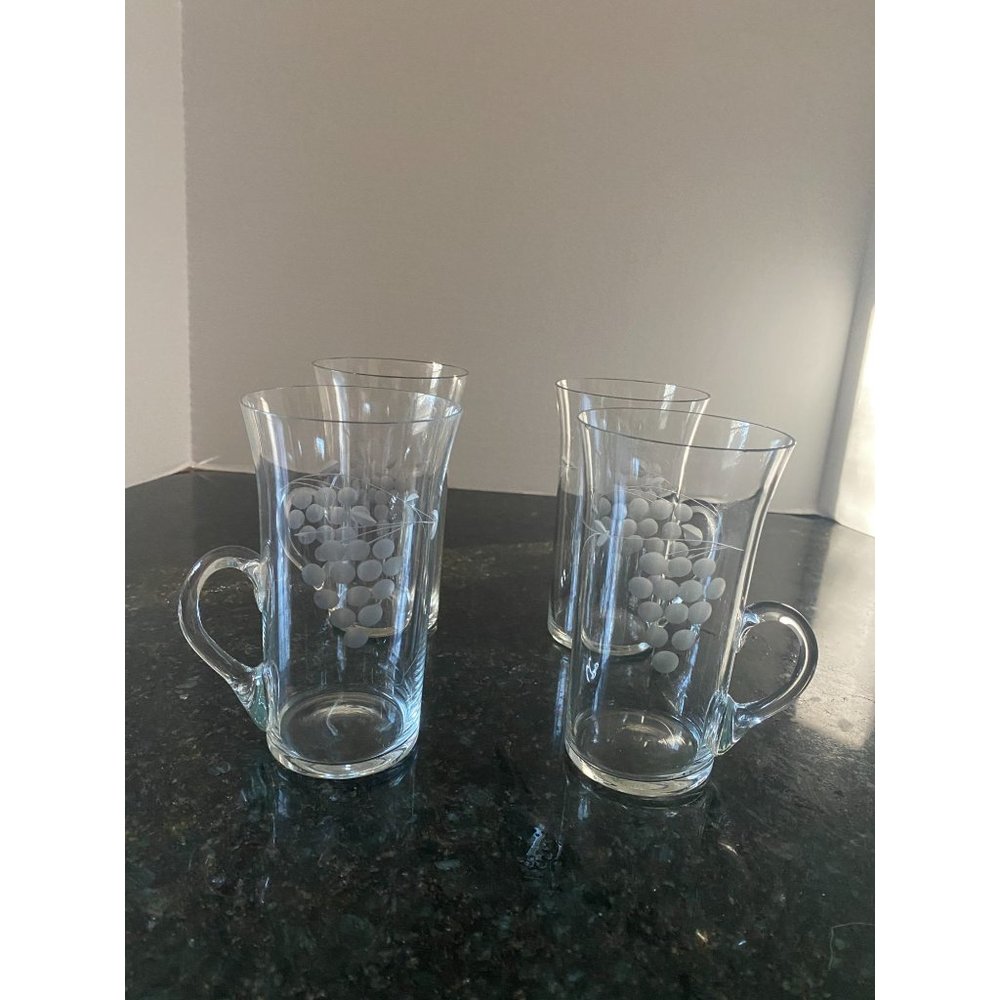 VIntage Etched Grape Cluster 5" Irish Coffee Cups (Qty. 4)